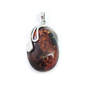 Dark Amber Oval with Sterling Silver Setting